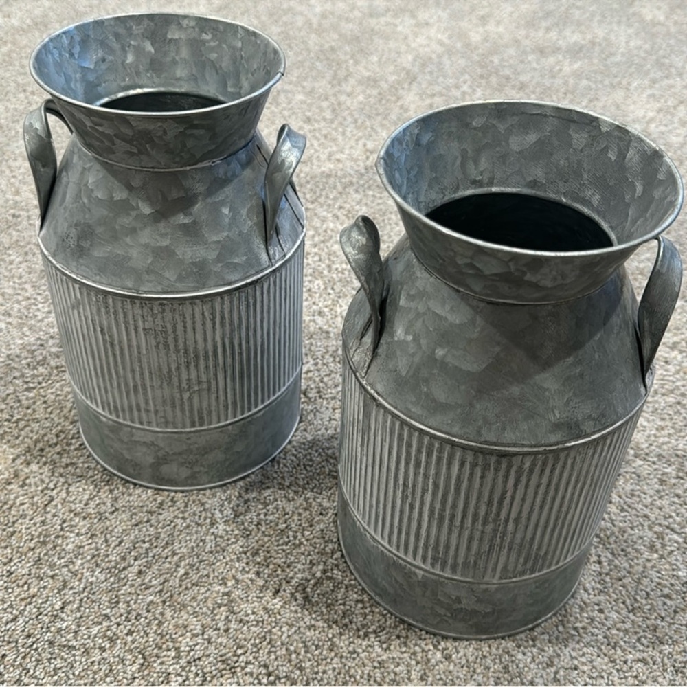 🛍️ Galvanized Whitewash Small Milk Jug Containers Set of 2 - Picture 2 of 7